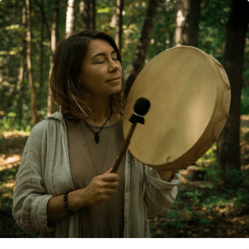 woman playing tambour
